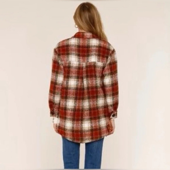 Heartloom REVOLVE Checkered Plaid Teddy Jacket in Brown, Rust and Cream - Picture 4 of 15